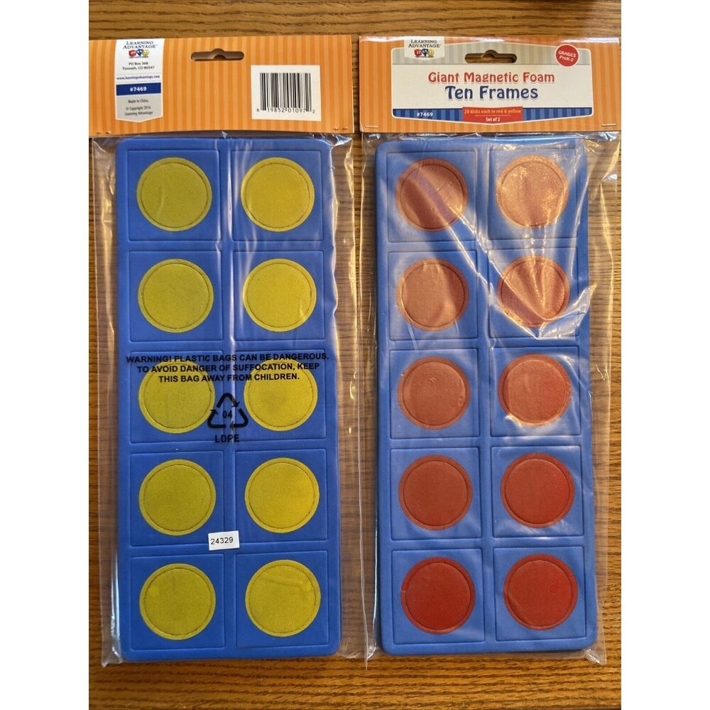Giant Magnetic Foam Ten Frames Set Of 2 Yellow Red Circles Math 4 pcs Total